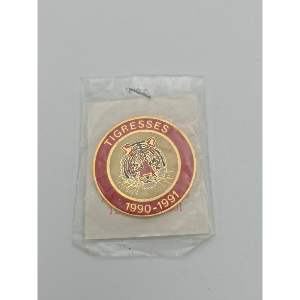 Vintage Tigresses 1990-1991 Tiger Lapel Pin Gold Tone Red Enamel Accessory